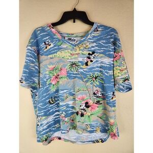 Mickey Mouse Jerry Leigh Tropical Hawaiian T-Shirt Womens Disney‎ Resort
